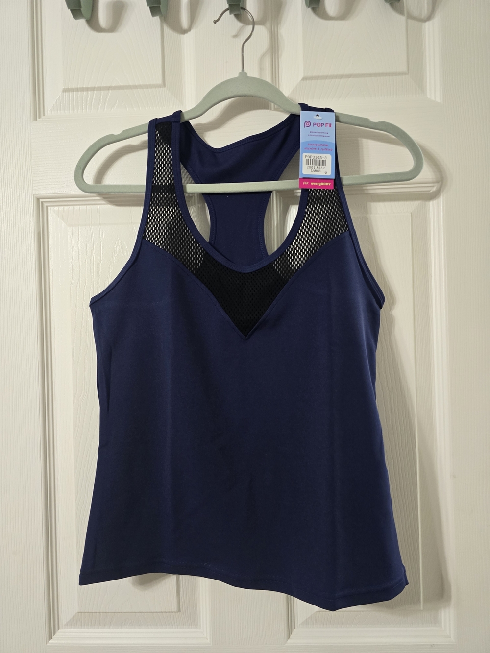 POP Fit Women's Navy Tank Top with Black Mesh Racerback